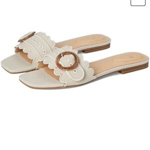 🌴 Anthropologie Bandolino Silla Scalloped Slide Sandals with Tortoise Buckle 10